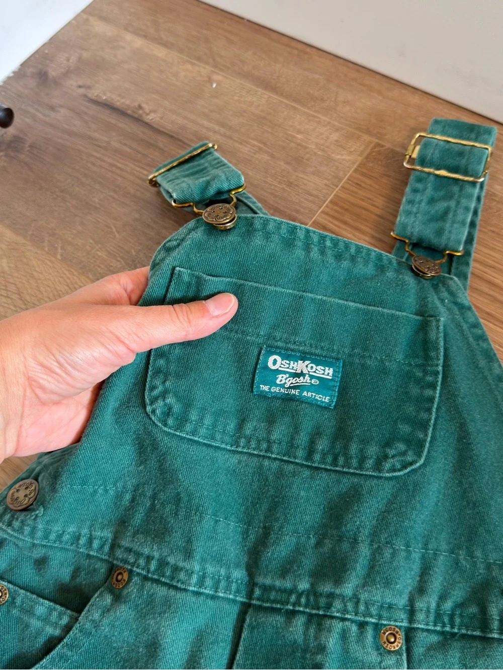 Oshkosh Vintage Green Hokey Overalls Size 4 Toddler Paper Tag Adjustable